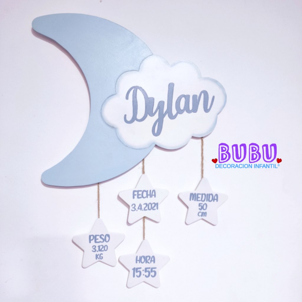 Moon and stars baby name plaque